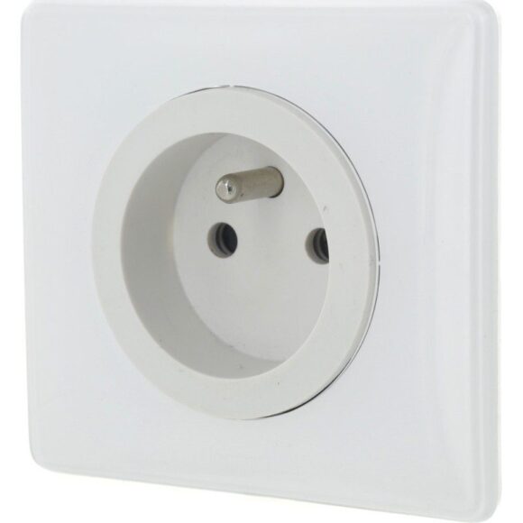 PRISE DE COURANT TRADITION 2 POLES + TERRE AUTOMATIQUES BLANC GLOSSY