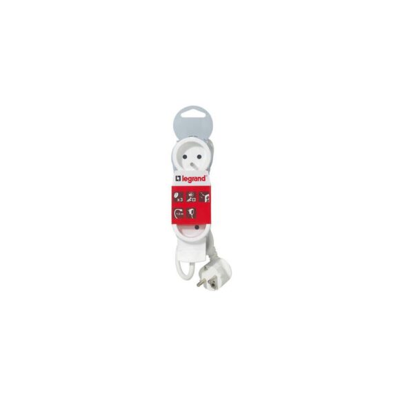 Rallonge multiprise 3 prises 2P+T 16A 230V avec cordon 1,5m - blanc et gris