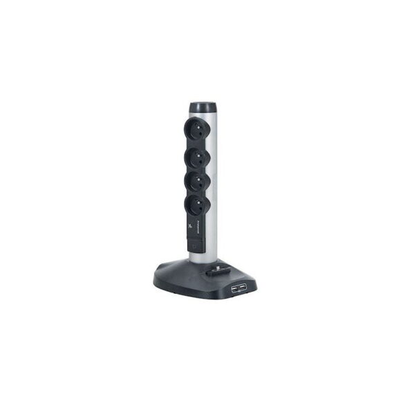 Rallonge multiprise verticale Wi-Fi - 4x2P+T + 2xRJ45 + parafoudre - Alu/Noir