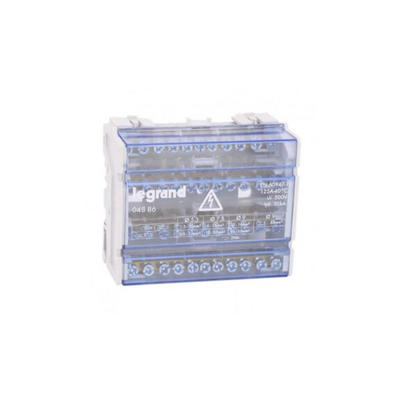 Répartiteur monobloc 4P à bornes 125A -11 connexions par barreau - 6 modules DIN